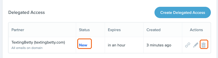 Follow Up Boss delegation list showing active and revoked statuses with the revoke action